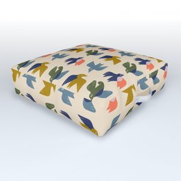 Four Birds Grid Outdoor Floor Cushion | Color, Print, Design, Blue, Cute, Curated, Icon, Grid, Nature, Green 