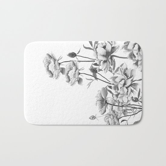 black and white peonies Bath Mat