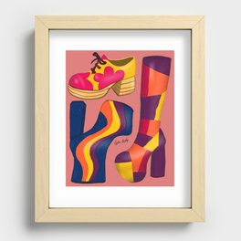 Seventies shoes- coral background Recessed Framed Print