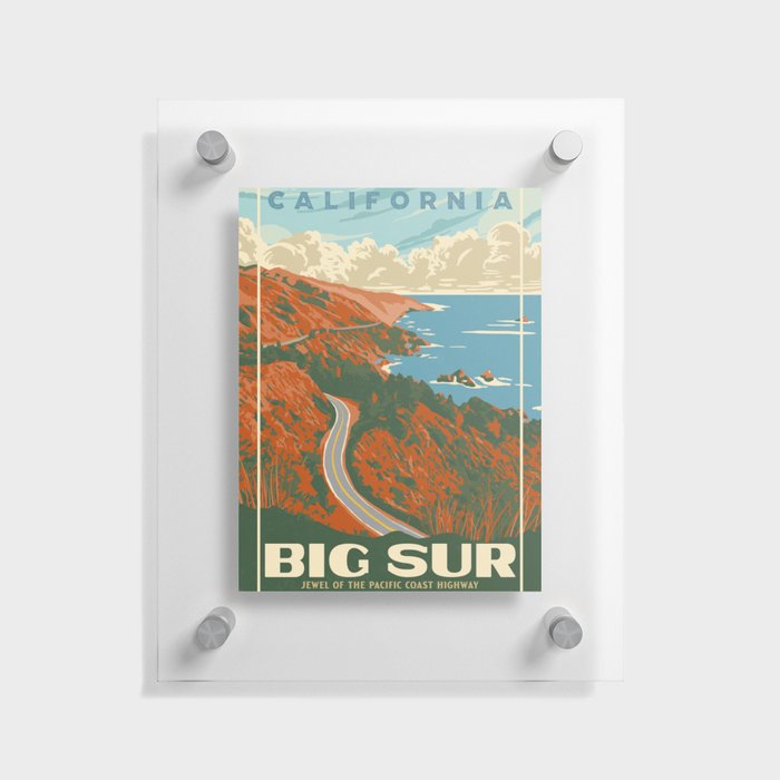 Big Sur, California | Pacific Coast Highway 1 Vintage WPA Poster Style Retro Print Floating Acrylic Print