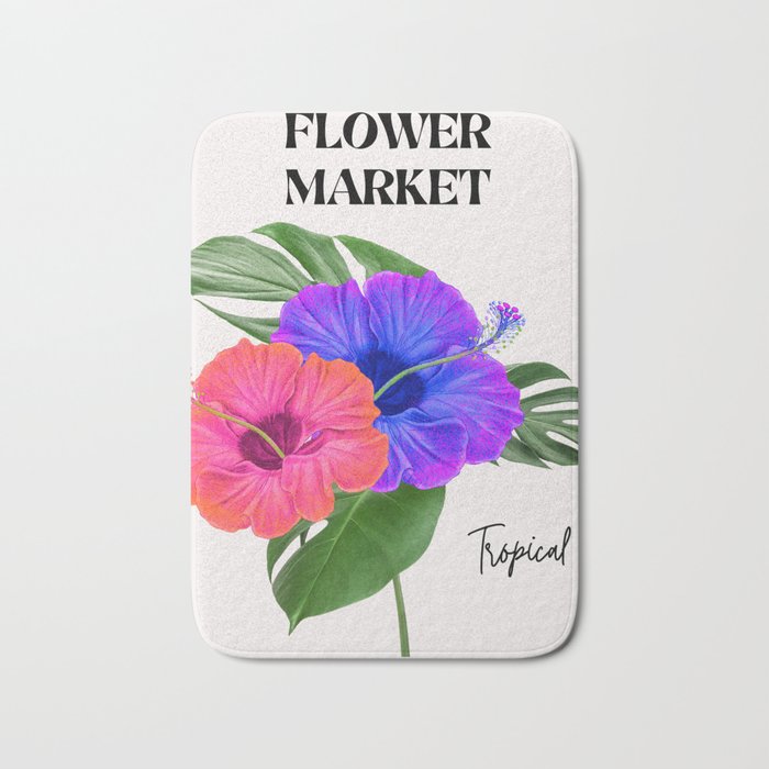 Flower Market Tropical Hibiscus & Monstera Leaves Bath Mat