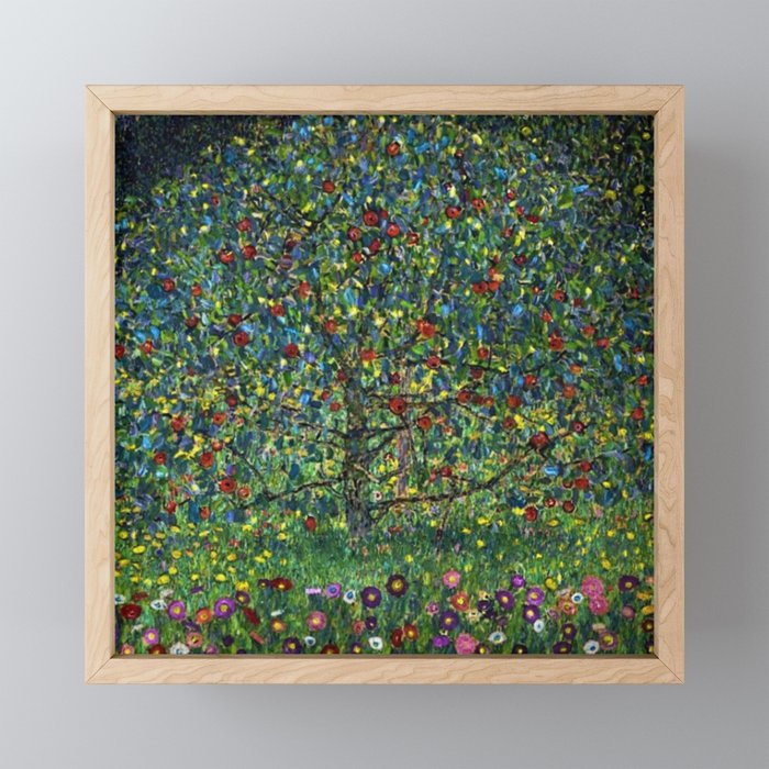 Colorful Poppies and Apple Tree in Orchard landscape by Gustav Klimt Framed Mini Art Print