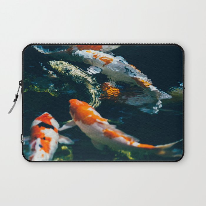 Koi Fish In Water | Japanese Aquatic Nature Photography | Blue Pond Laptop Sleeve