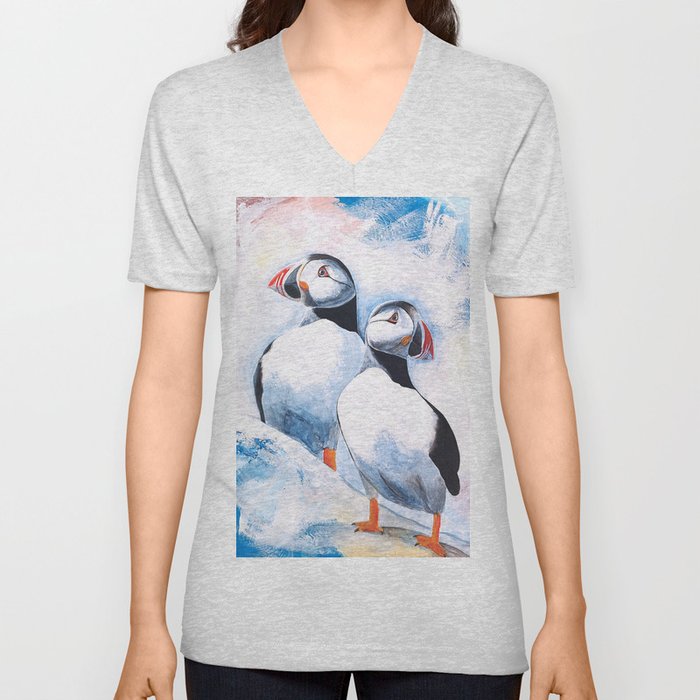 Puffins - I watch over you, little brother - by LiliFlore V Neck T Shirt