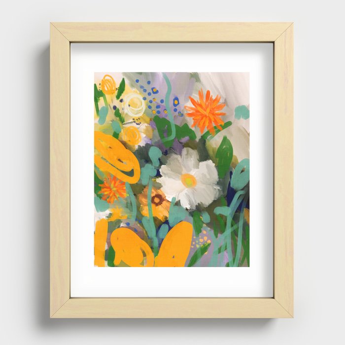 floral spring abstract painting Recessed Framed Print
