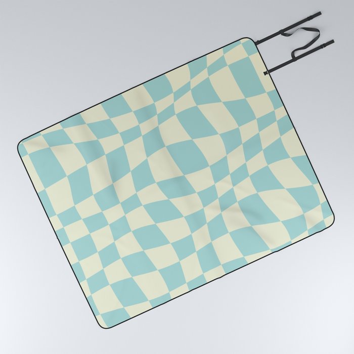 Warped Checkered Pattern (mint blue/cream) Picnic Blanket