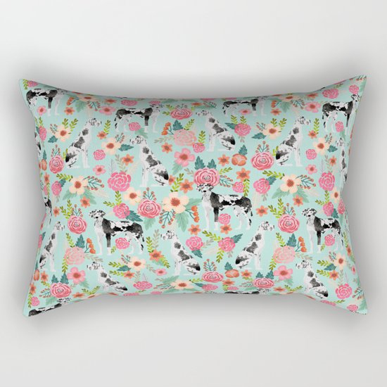 Great Dane dog breed florals mint pattern print for dog owner with great dane must have gifts Rectangular Pillow