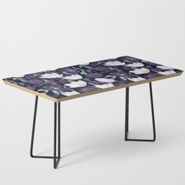 Purple and White Tulip Floral Prints on Navy Blue Coffee Table