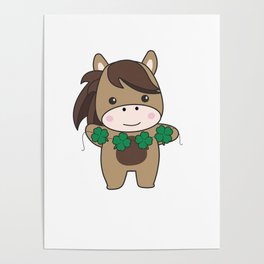 Horse With Shamrocks Cute Animals For Luck Poster