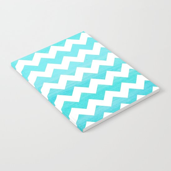 Aqua Blue chevron ZigZag Herringbone - watercolor on white pattern #Society6 Notebook