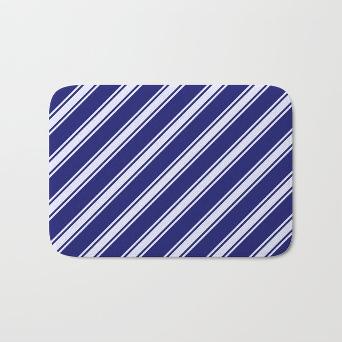 Midnight Blue and Lavender Colored Striped Pattern Bath Mat