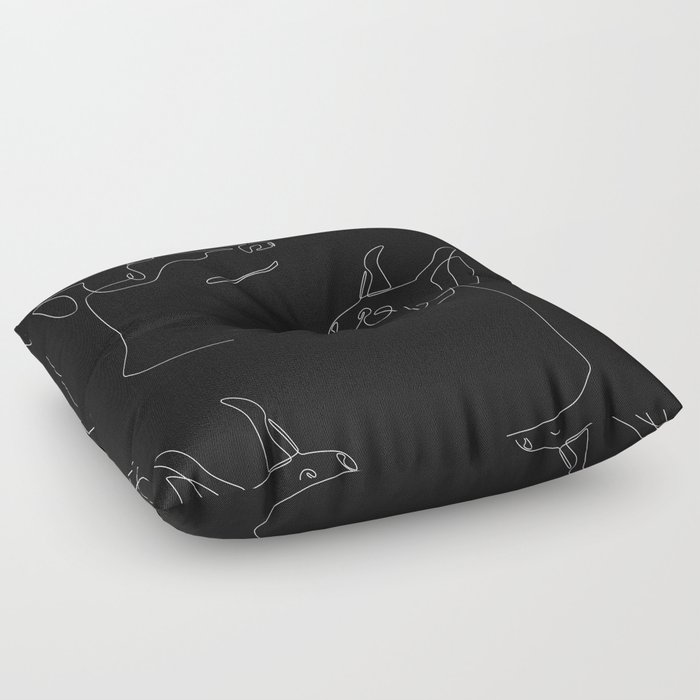 Black Dobermann / black dog head drawing Floor Pillow