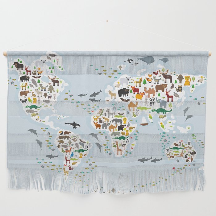 Cartoon Animal World Map For Children And Kids Animals From All Over The World Back To School Wall Hanging By Ekaterinap Society6