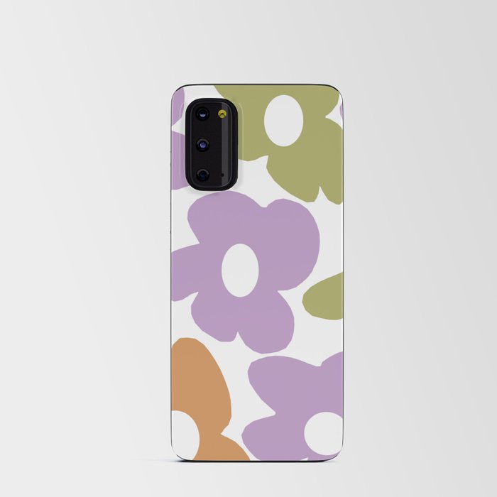 Large Retro Flowers Lilac, Green and Orange Petals on White Background  #decor #society6 #buyart Android Card Case