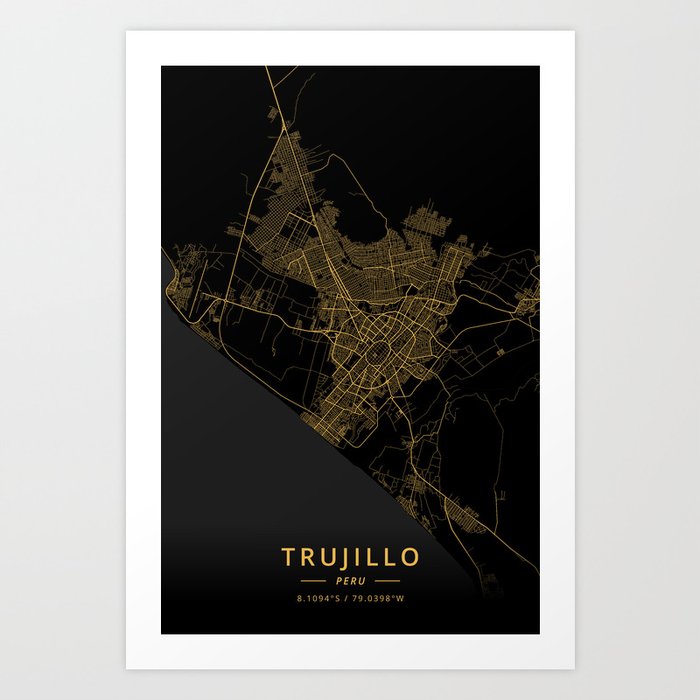 Trujillo, Peru - Gold Art Print
