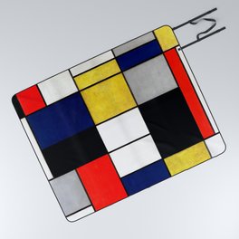 Piet Mondrian - Grande composizione A con nero, rosso, grigio, giallo e blu - Composition - Vintage Art Decor Picnic Blanket