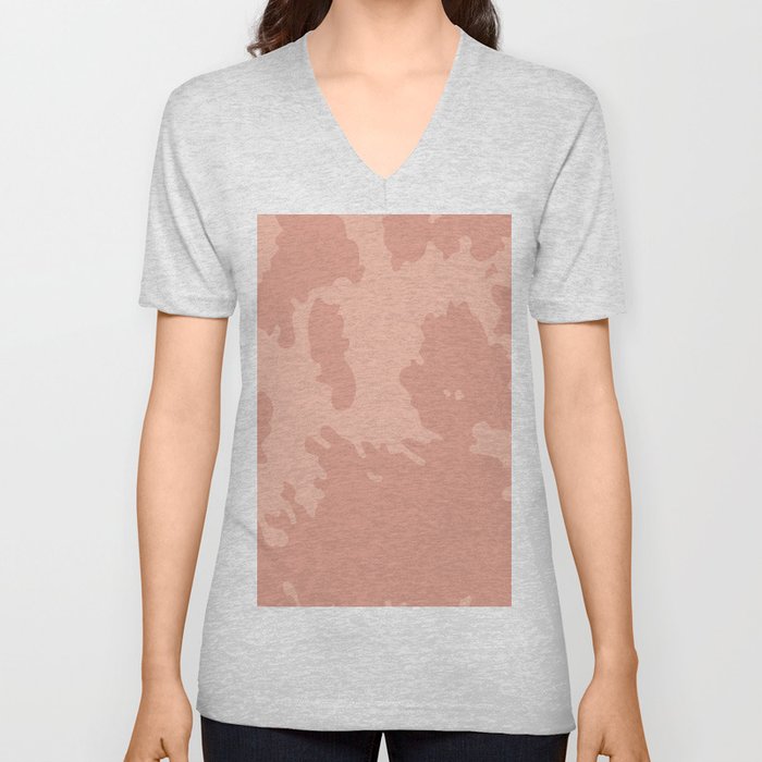 Soft Pink Cowhide Spots  V Neck T Shirt