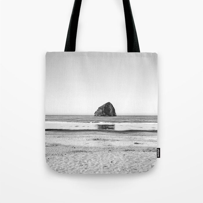 Pacific City Oregon Coast | Cape Kiwanda Sea Stack | Black and White Travel Photography Tote Bag