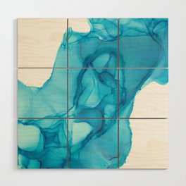 Turquoise Blue Abstract 33122-2 Modern Alcohol Ink Painting by Herzart Wood Wall Art