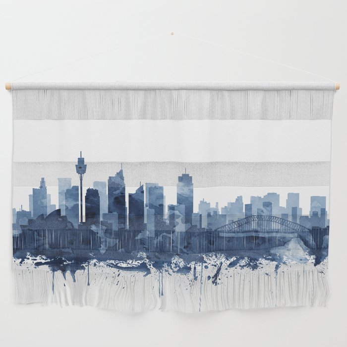 Sydney Skyline Watercolor Blue, Art Print By Synplus Wall Hanging
