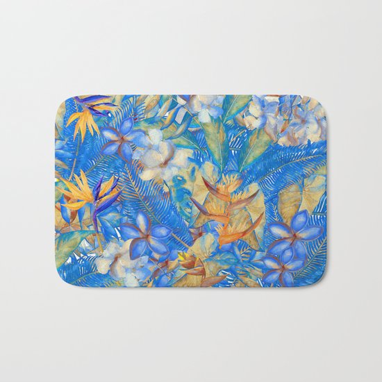 My Blue Aloha Tropical Flower Hibiscus Garden on #Society6 Bath Mat