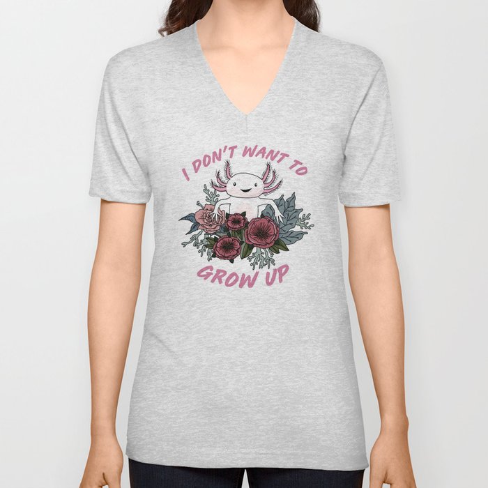 I don't want to grow up - cute axolotl V Neck T Shirt