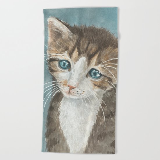 Kitten, watercolor potrait Beach Towel