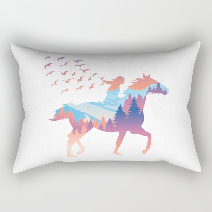 Horse Girl Rider Horses Gallop Ride Rectangular Pillow