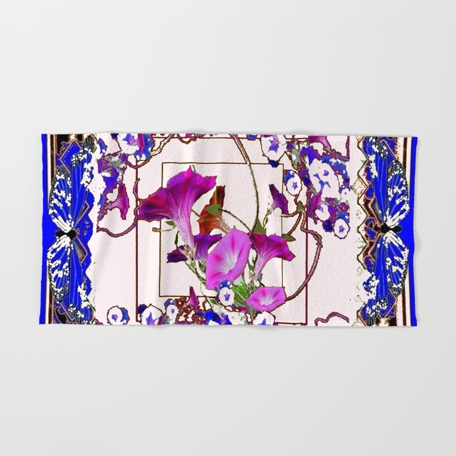 Decorative Purple Vining Flowers White Patterns Art Hand Bath