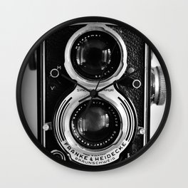 Vintage antique camera art print- black and white retro rolleicord - film photography Wall Clock