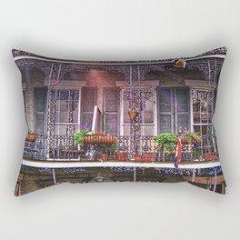 Sunny New Orleans French Quarter Nola Home with Iconic Blue Gray Architecture and Botanical Greenery Rectangular Pillow