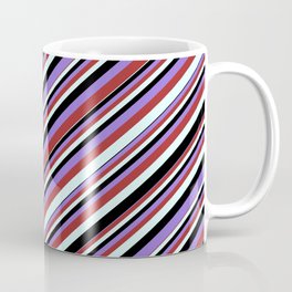 [ Thumbnail: Black, Purple, Brown, and Light Cyan Colored Stripes/Lines Pattern Coffee Mug ]