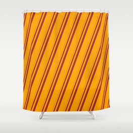 [ Thumbnail: Brown & Orange Colored Pattern of Stripes Shower Curtain ]