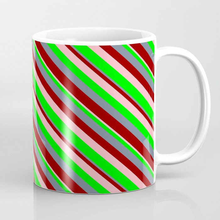 Slate Gray, Dark Red, Light Pink, and Lime Colored Stripes/Lines Pattern Coffee Mug