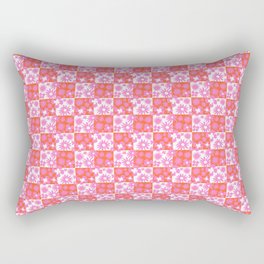Wild Pink Retro Flowers Checkerboard Rectangular Pillow