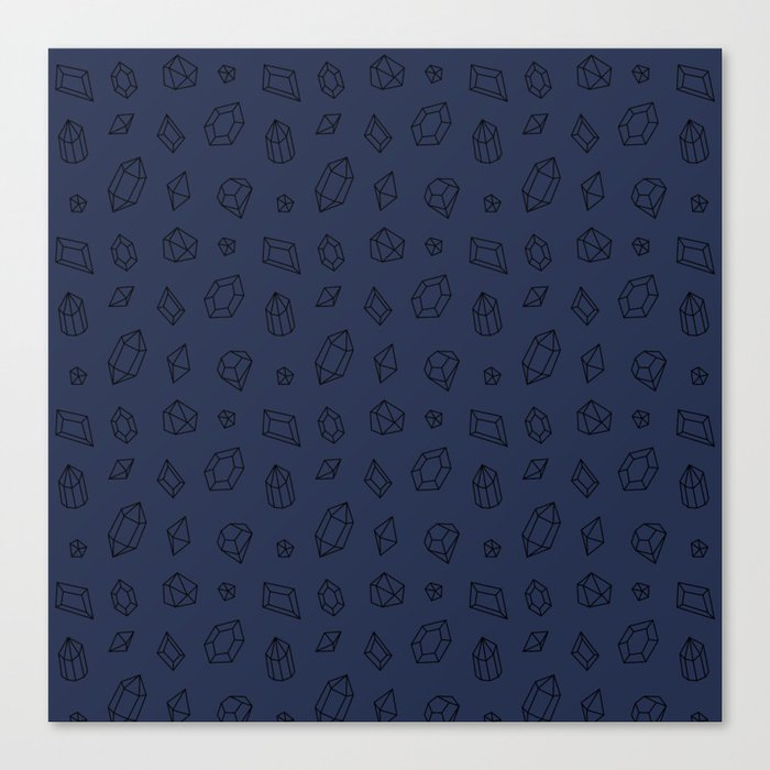 Navy Blue and Black Gems Pattern Canvas Print