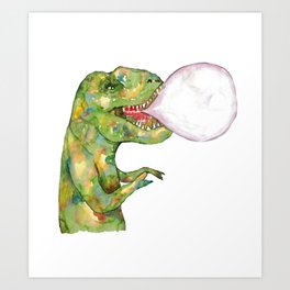 T-rex dinosaur bubble gum painting watercolour dino trex iridescent green Wall Art watercolor Steam Punk Illustration Print Nursery Colorful Art Print