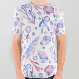 Beachy vibes - watercolor sea shells All Over Graphic Tee