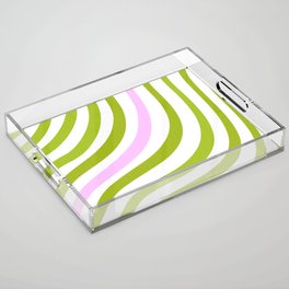 Green and Pastel Pink Stripes Acrylic Tray