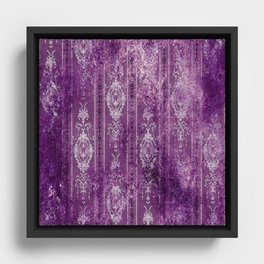 Damask - Aged - Purples - Boho - White - Brutalized Art Framed Canvas