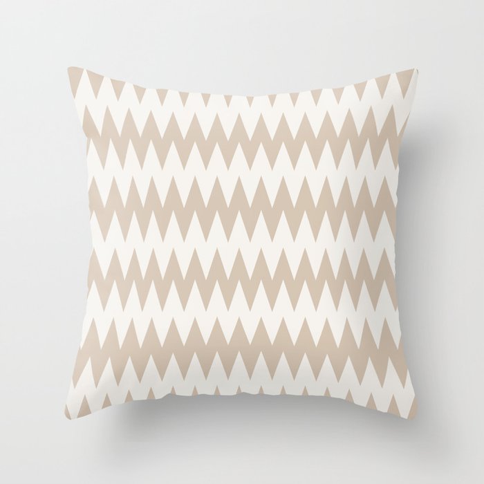 Pantone Hazelnut and White Zigzag Pointed Rippled Horizontal Line Pattern Throw Pillow