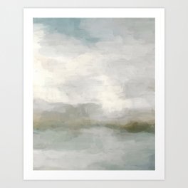 Break in the Weather II - Modern Abstract Painting, Light Teal, Sage Green Gray Cloudy Weather Ocean Art Print