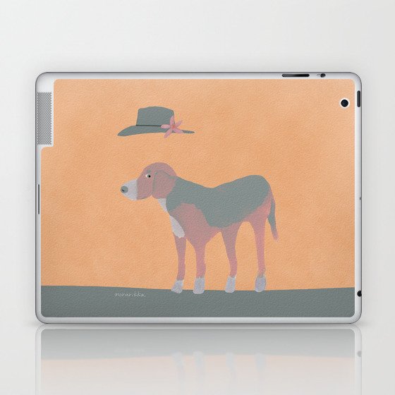 Dog and a Flying Hat - Grey and Salmon Laptop & iPad Skin