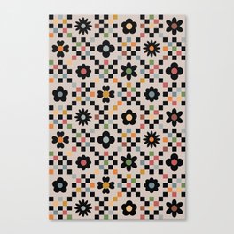 Ivory creama multi floral mosaic checker pattern Canvas Print