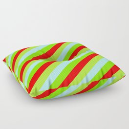 [ Thumbnail: Turquoise, Chartreuse, Red & Light Green Colored Lines/Stripes Pattern Floor Pillow ]