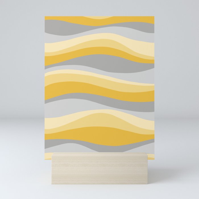 Wavy Lines Pattern Yellow and Grey Mini Art Print