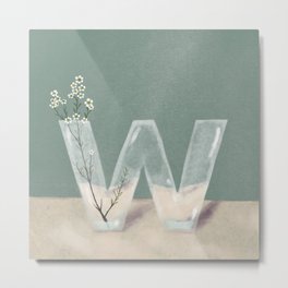 Vase W Wax flowers Metal Print | Curated, Vase, Soft, Letterw, Alphabet, W, Floral, Wasflower, Botanical, Flower 