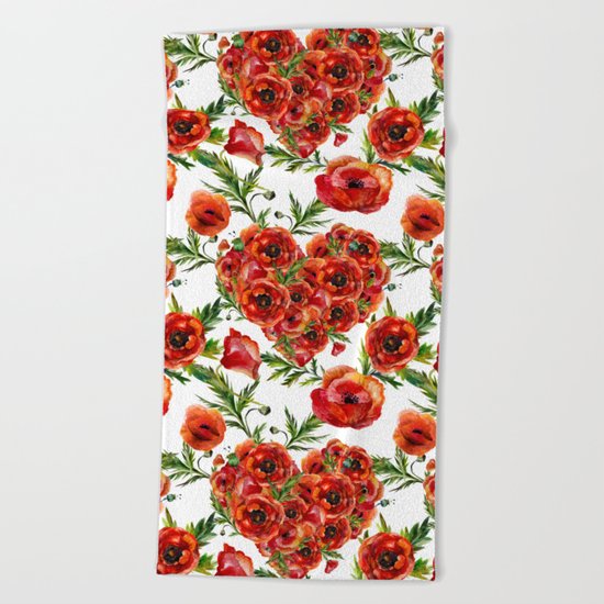 Poppy Heart pattern Beach Towel