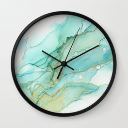 Magic Bloom Flowing Teal Blue Gold Wall Clock