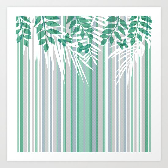 Multi-colored striped pattern with green tones . Art Print